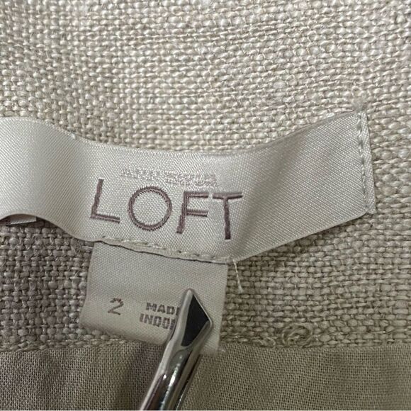 Ann Taylor Loft 100% Linen Biege Mini Skirt W/ Contrasting Hem Women's Size 2 - Picture 9 of 14